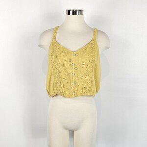 American Eagle Outfitters Womans Crop Top Size Large Sleeveless Yellow Crochet